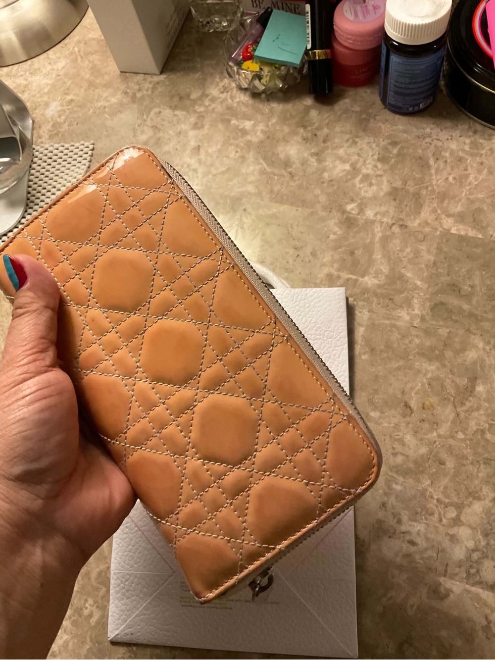 Dior Patent Quilted Zip around Wallet in Warm Tan - Picture 7 of 13